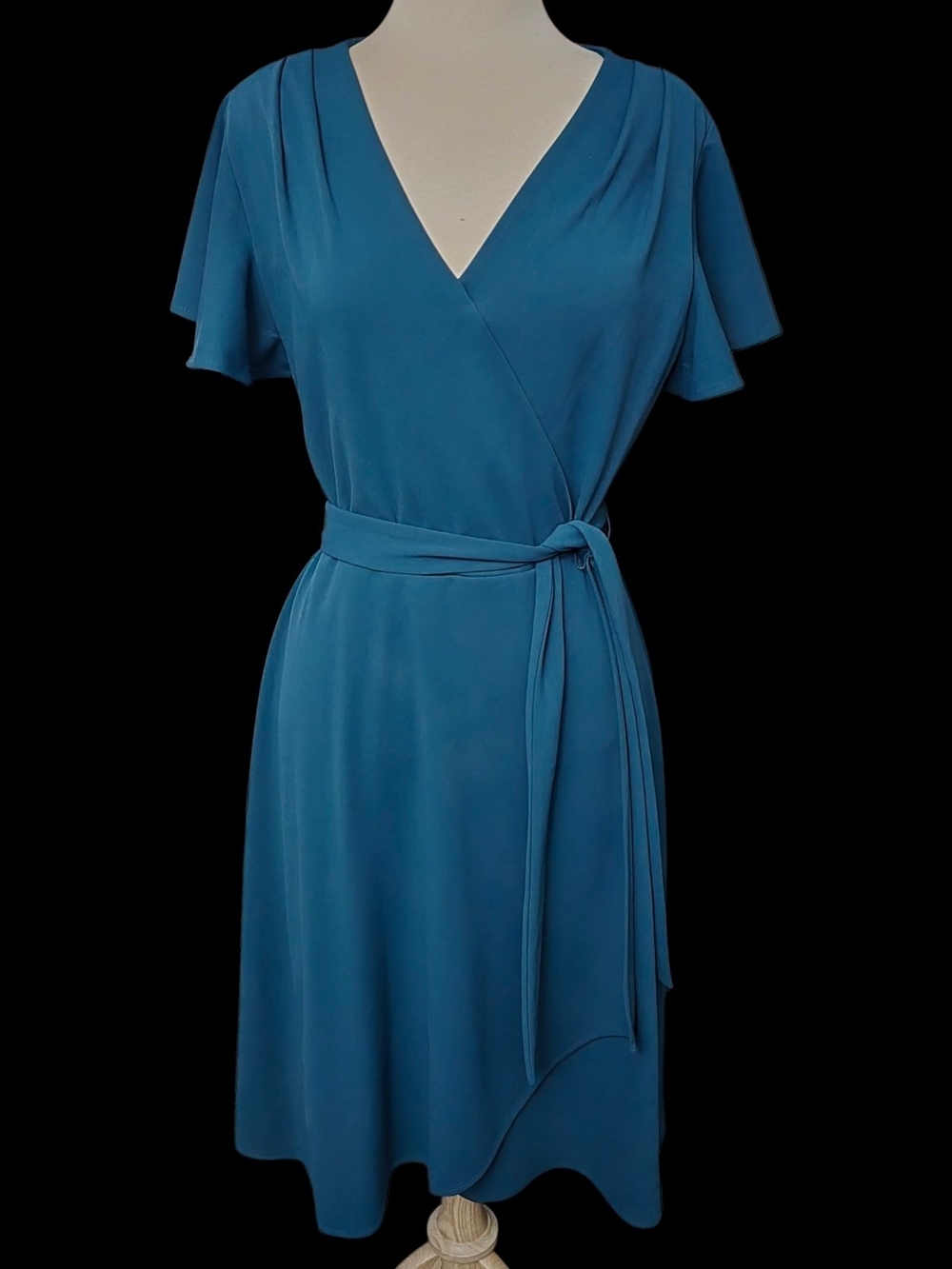 Shelby & Palmer Teal Faux Wrap Midi Dress with Tie Waist Sz 12